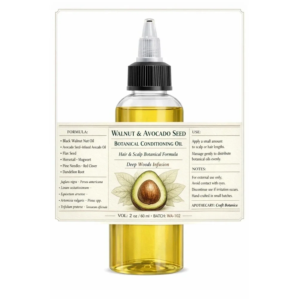 Black Walnut Avocado Seed Botanical Conditioning Hair Scalp Oil 2oz